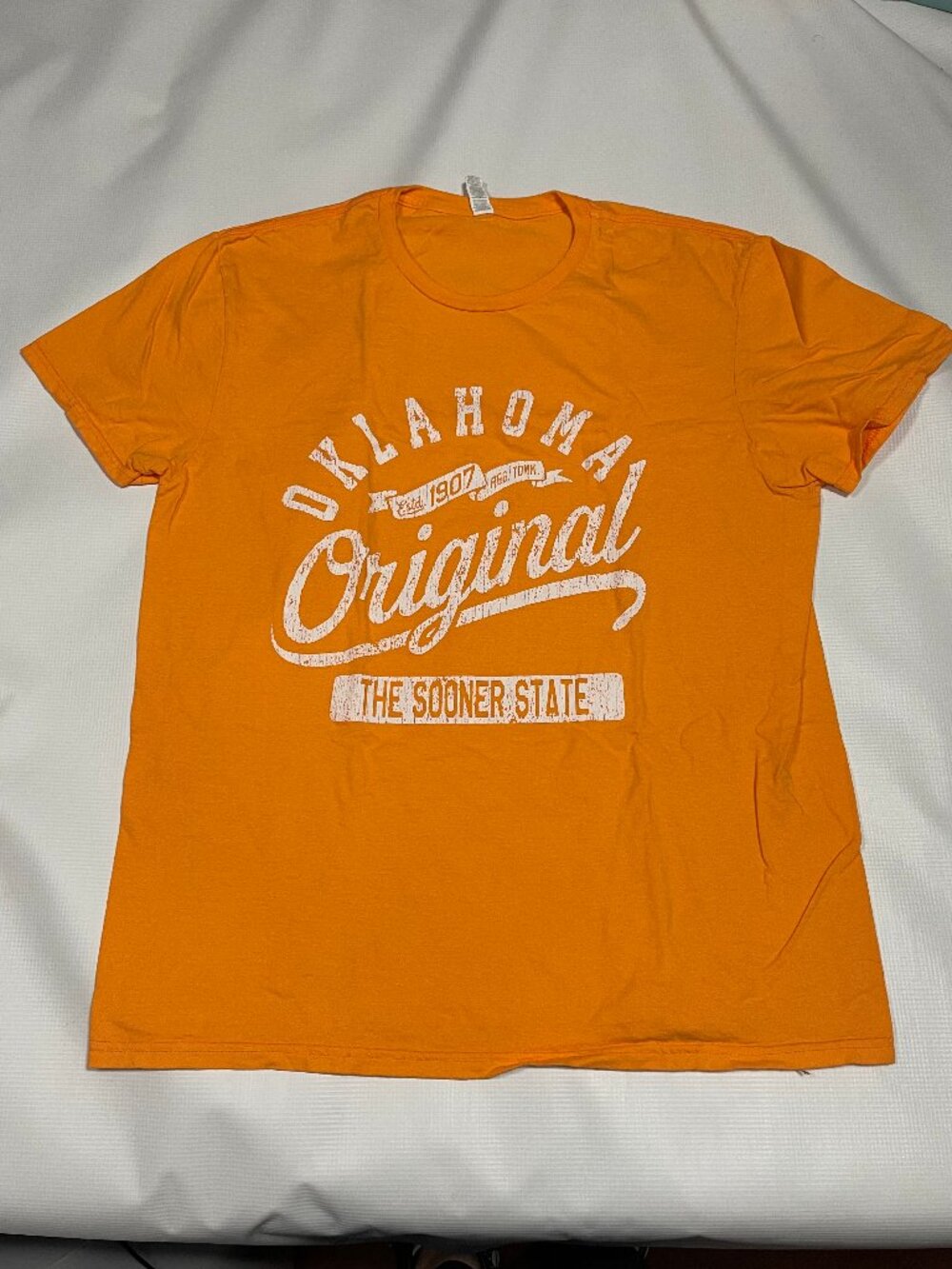 Fruit of the Loom Oklahoma The Sooner State Graphic Tee Orange Mens Size Large